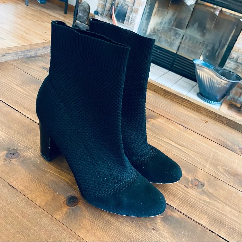 Black knit heeled booties